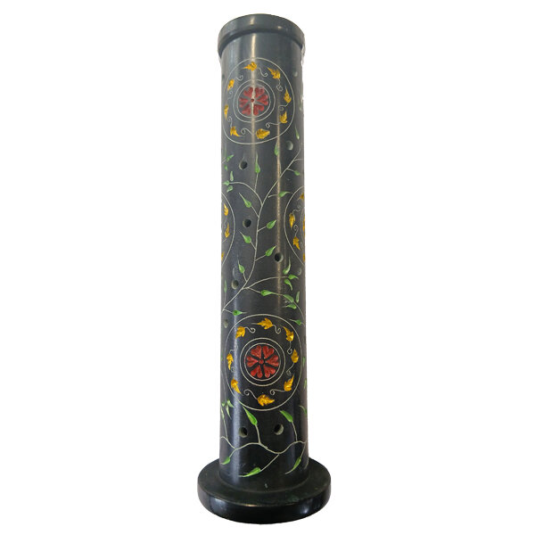 Räucherstäbchenhalter aus Marmor "Bunte Blumen auf Schwarz"